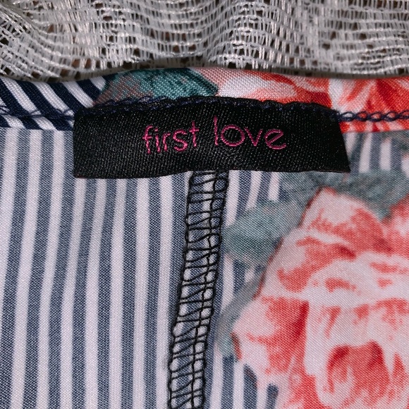 Coral floral striped zipper shirt blue white top - Picture 7 of 7